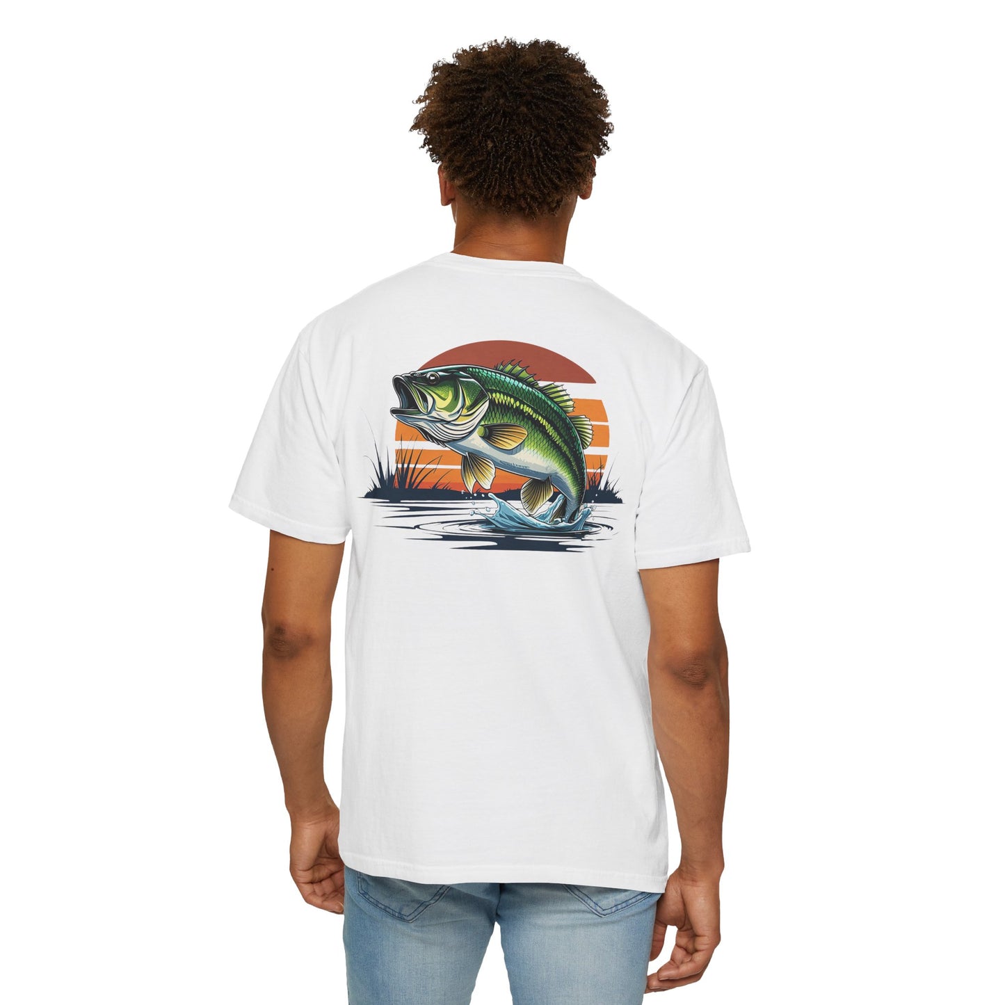 Bass Sunset T-Shirt — Vintage Fishing Tee with Leaping Bass Graphic