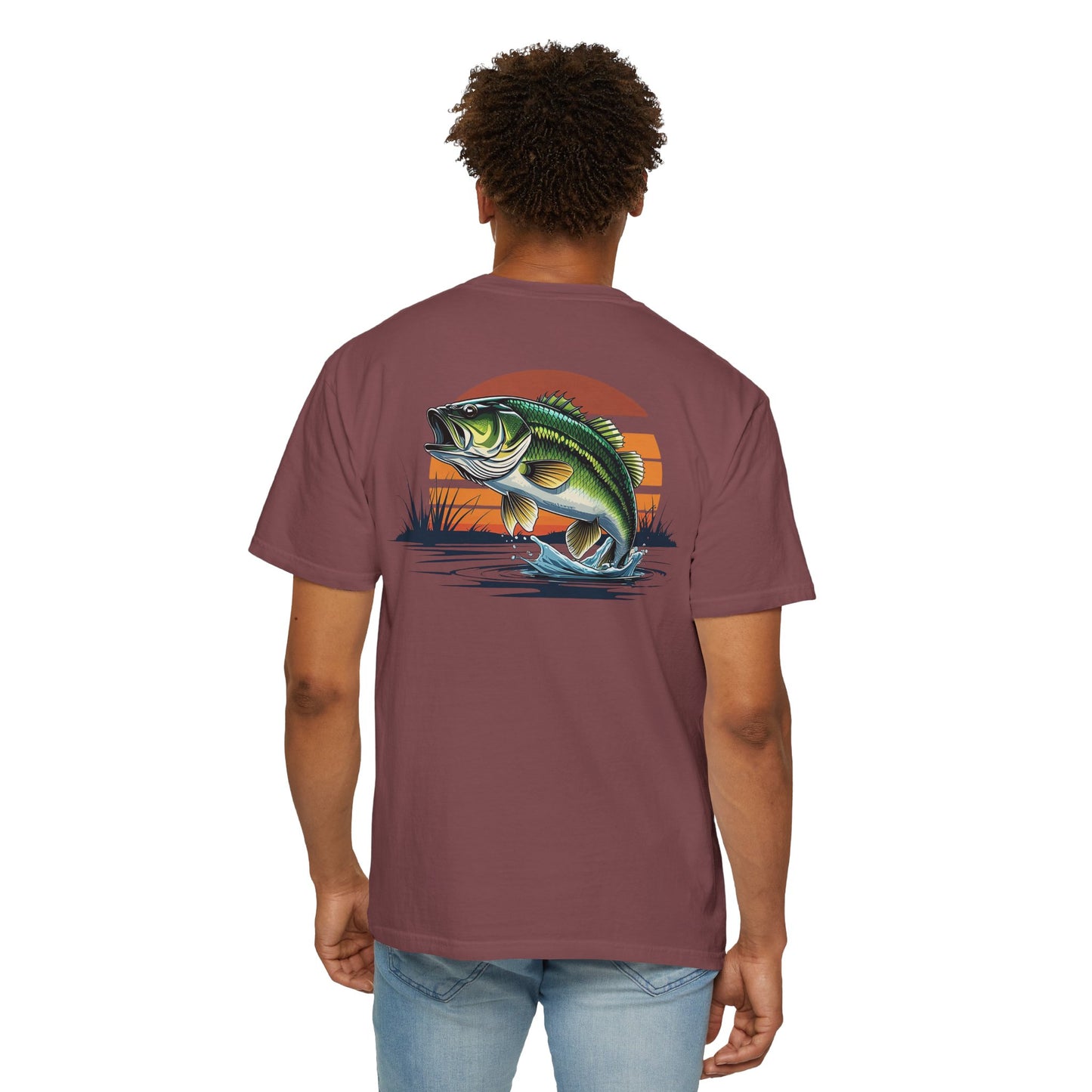 Bass Sunset T-Shirt — Vintage Fishing Tee with Leaping Bass Graphic