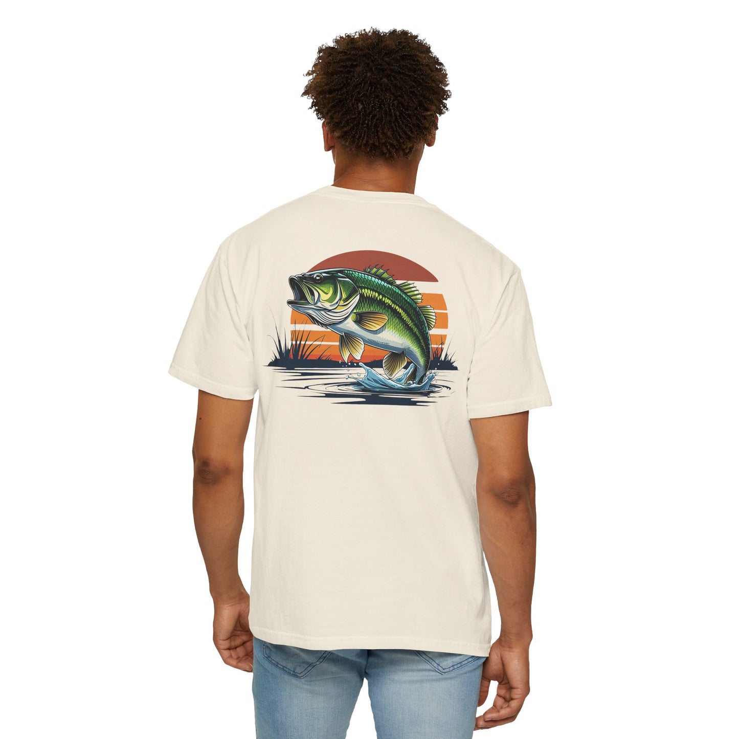 Bass Sunset T-Shirt — Vintage Fishing Tee with Leaping Bass Graphic