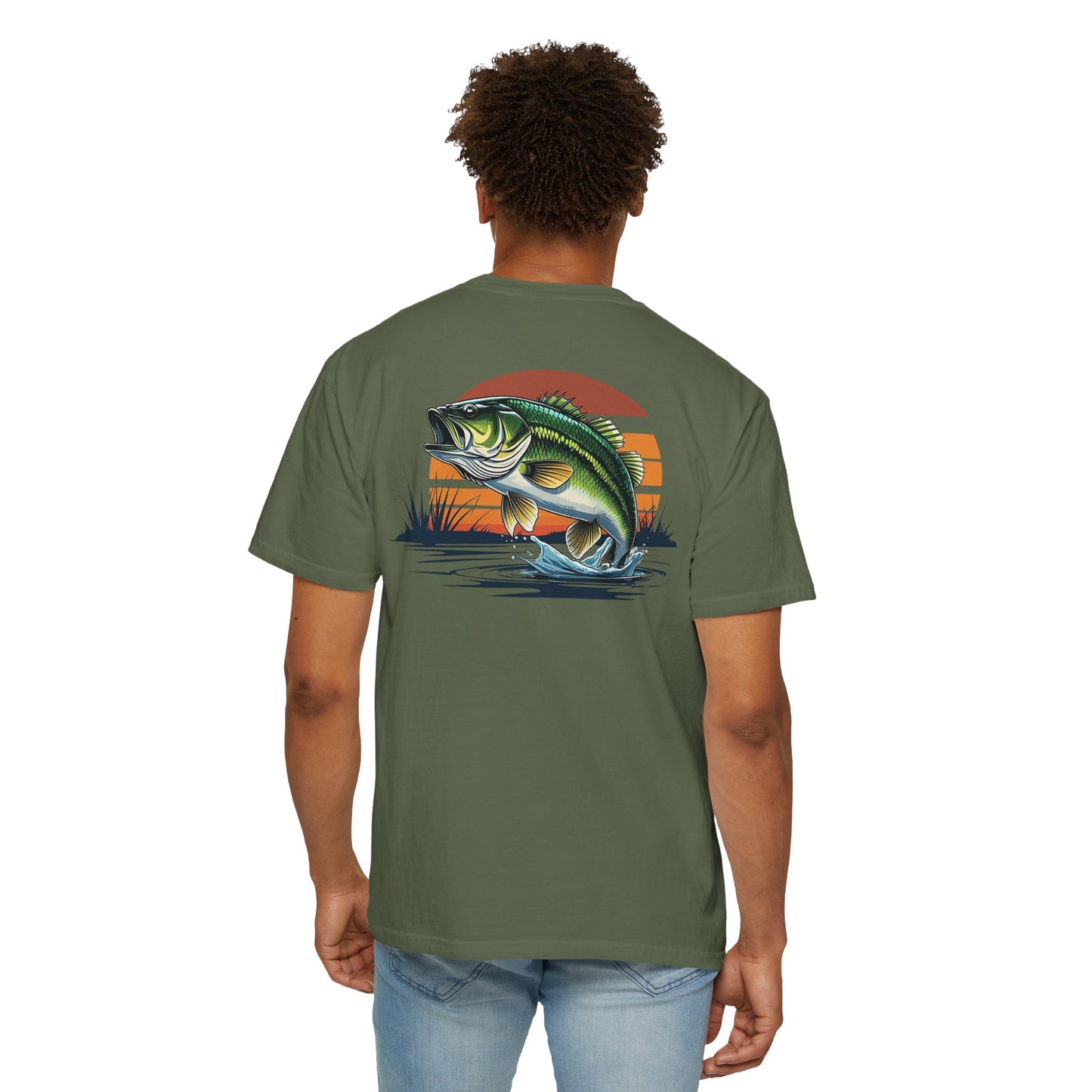 Bass Sunset T-Shirt — Vintage Fishing Tee with Leaping Bass Graphic